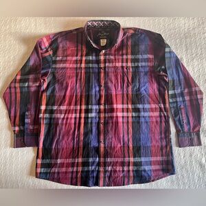 George Straight Wrangler Collection Shirt XXL Red Plaid Flip Cuff‎ Button Up